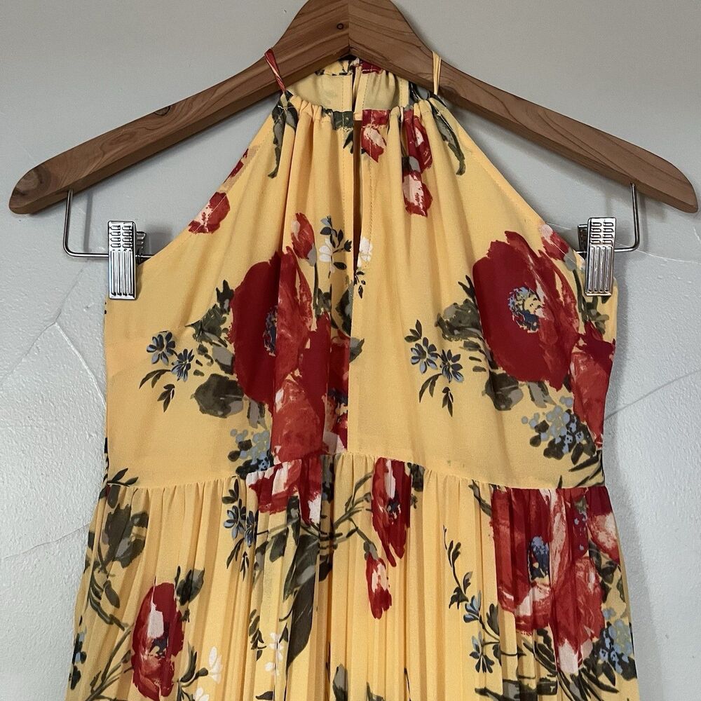 Abercrombie & Fitch Pleated Halter Maxi Dress, Yellow Floral, Empire Waist SZ XS - Picture 3 of 16